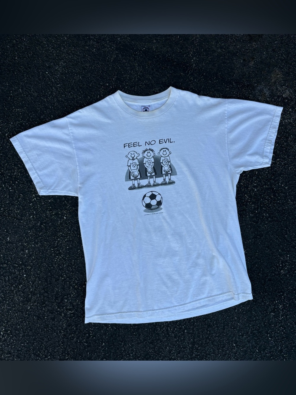 Vintage 1998 Big Shot Soccer T Shirt Mens L Feel No Evil Graphic White Tee 90s